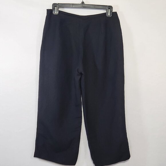 Larry Levine Women 8P Black Linen Blend Floral Beaded Crop Pant Side Zip Casual - Picture 11 of 16